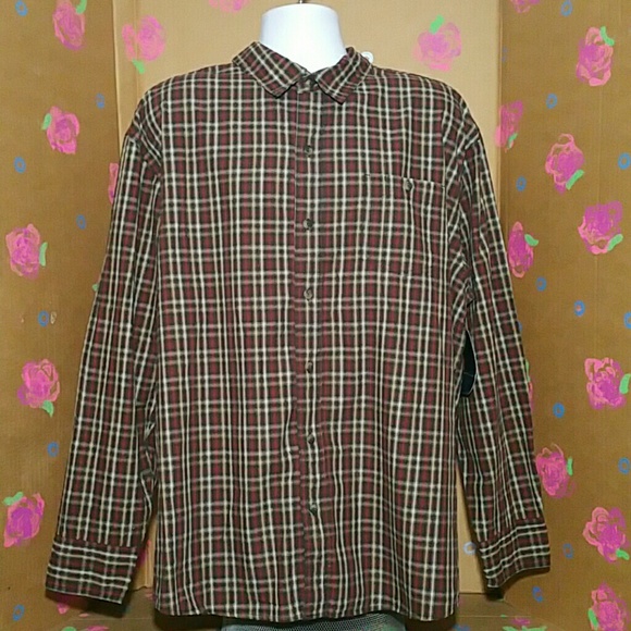 or 2X New XLT Schmidt Men/'s Shirt L//S Button Down Red Tan Oxford Plaid XL C.E